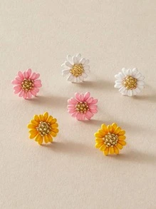 3pairs Daisy Design Stud Earrings