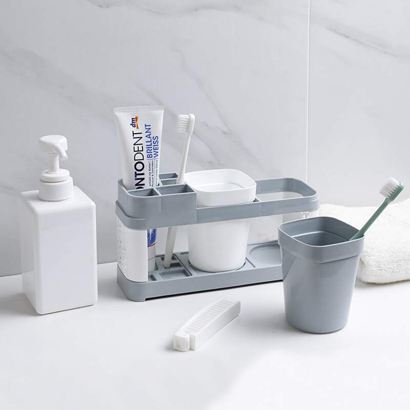 

Solid Toothbrush Cup & Toothpaste Storage Rack, Grey