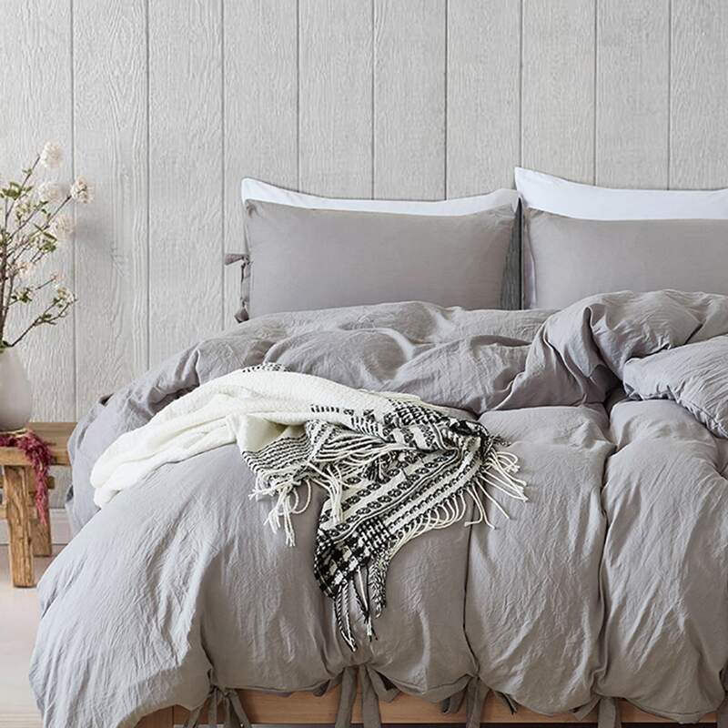 

Solid Lace Up Bedding Set Without Filler, Grey