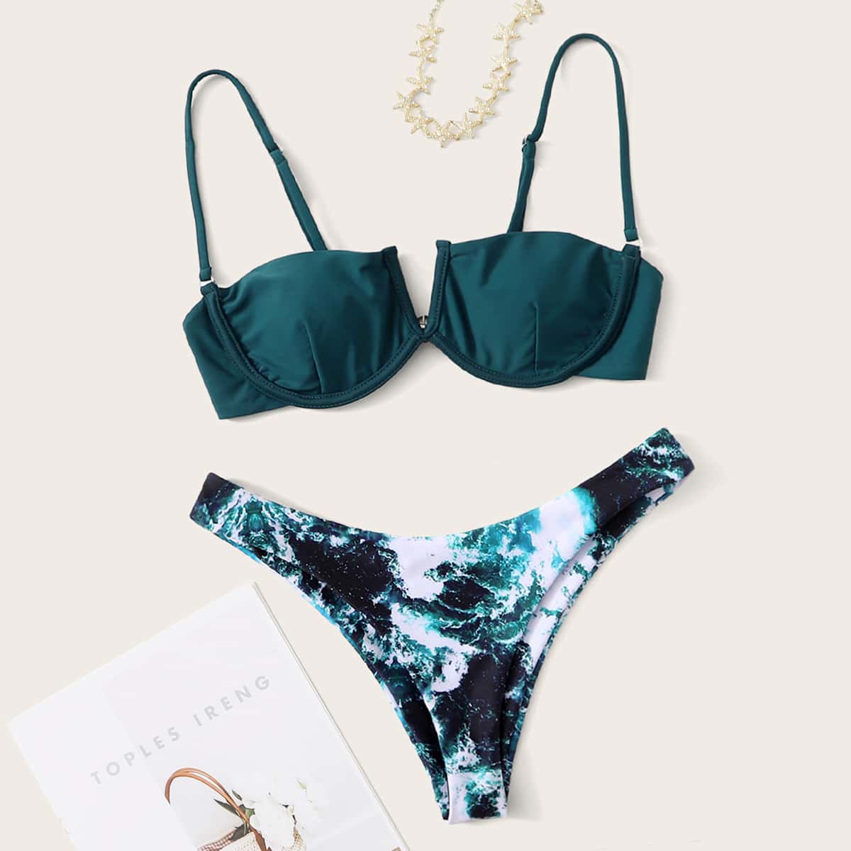 

Tie Dye V Wired Underwire Bikini Swimsuit, Multicolor
