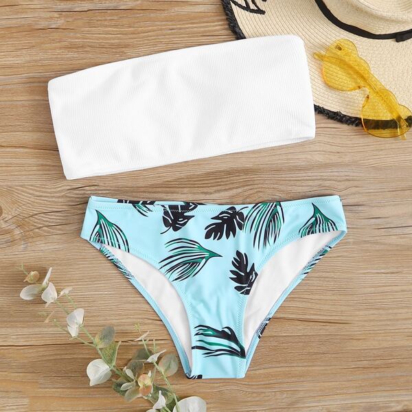 

Tropical Rib Bandeau Cheeky Bikini Swimsuit, Multicolor