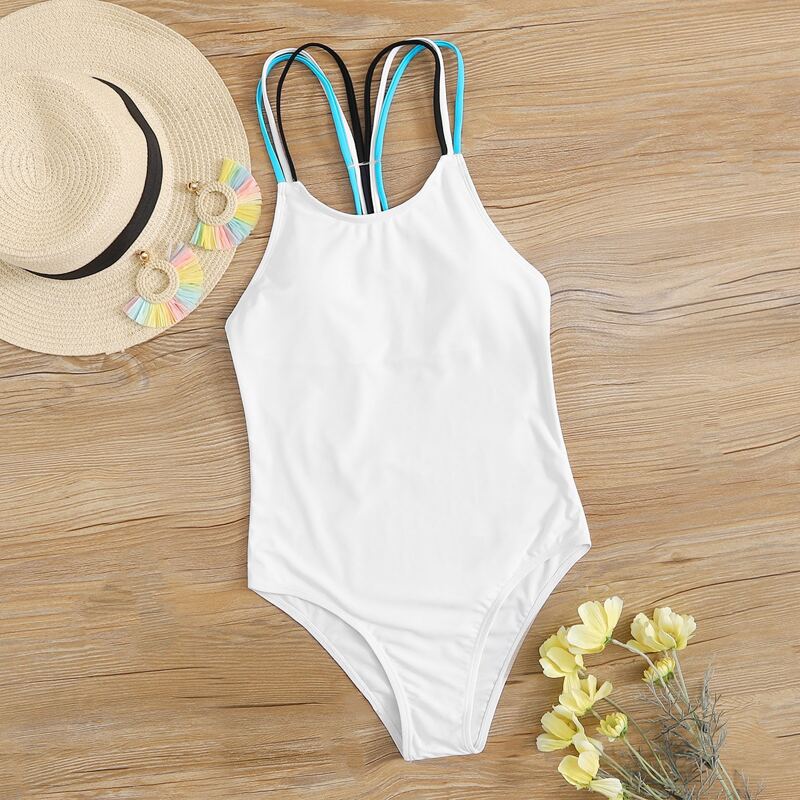 

Colorful Strap One Piece Swimsuit, White