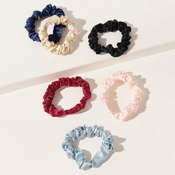 

6pcs Solid Satin Scrunchie, Multicolor
