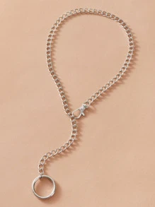 1入組圓環吊墜項鍊 - 銀色 - 查看 2