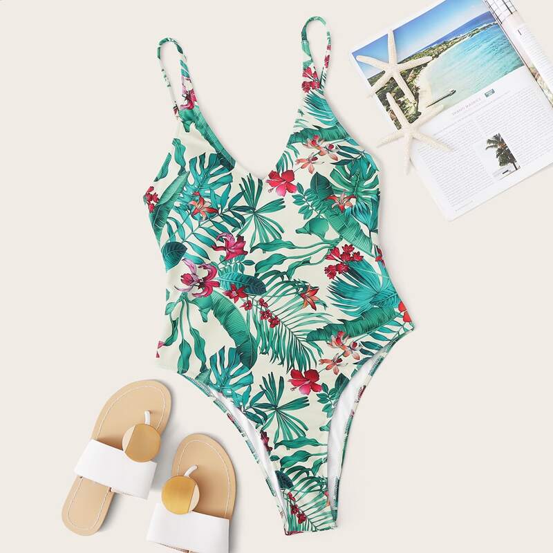 

Tropical Print One Piece Swimsuit, Multicolor