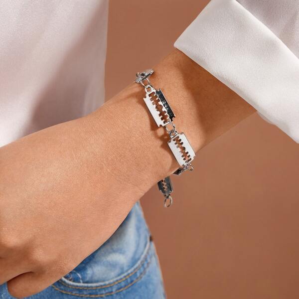 

1pc Razor Blade Decor Chain Bracelet, Silver