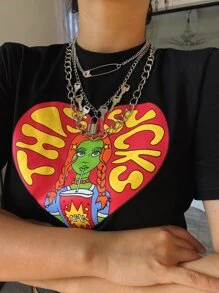 3pcs Lock & Key Charm Chain Necklace - Silver - View 6