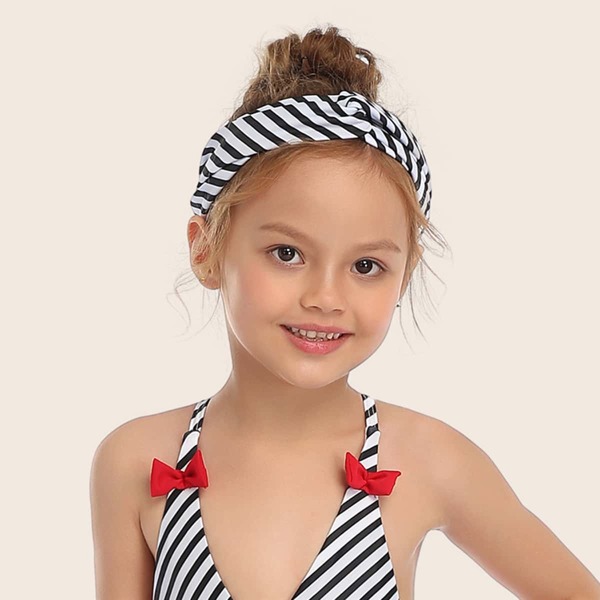 

Toddler Girls Striped Swim Headband, Black and white