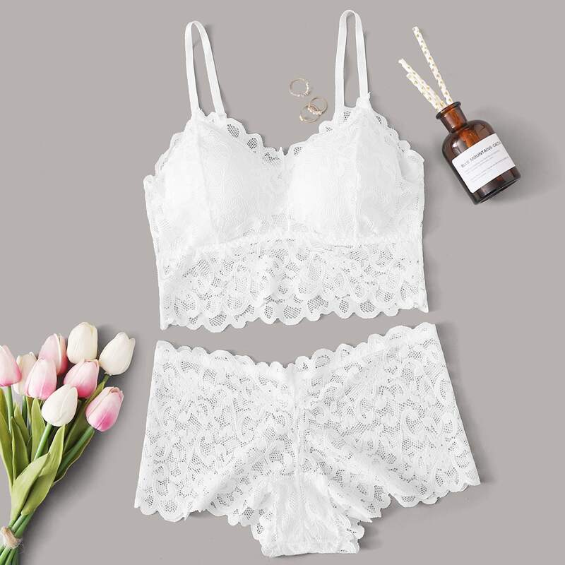 

Scallop Lace Lingerie Set, White