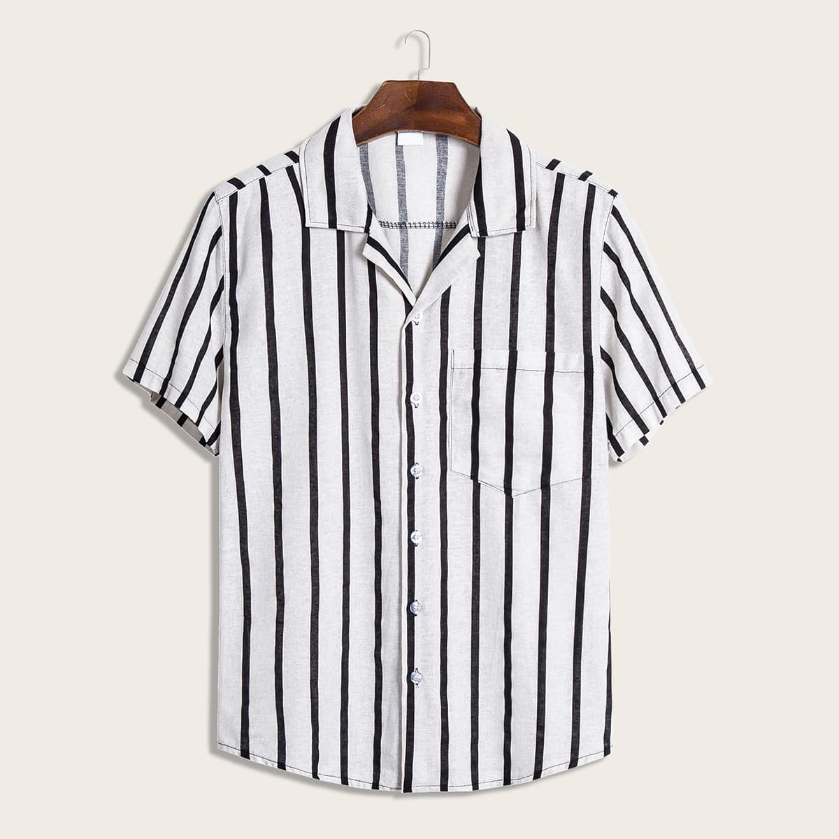 

Guys Striped Pocket Shirt, Black and white