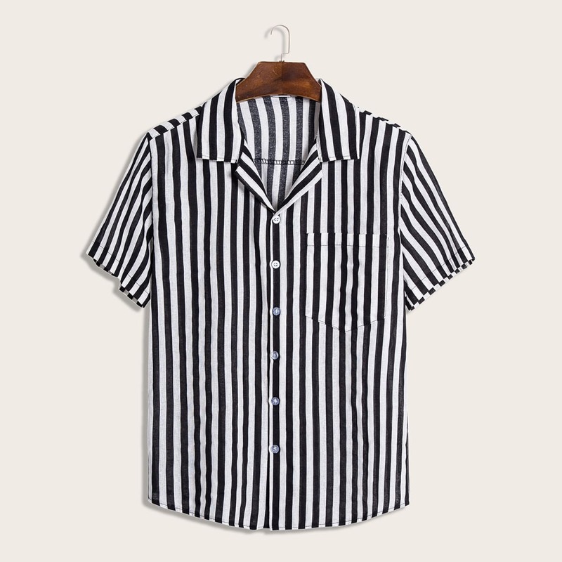 

Guys Striped Pocket Shirt, Black and white
