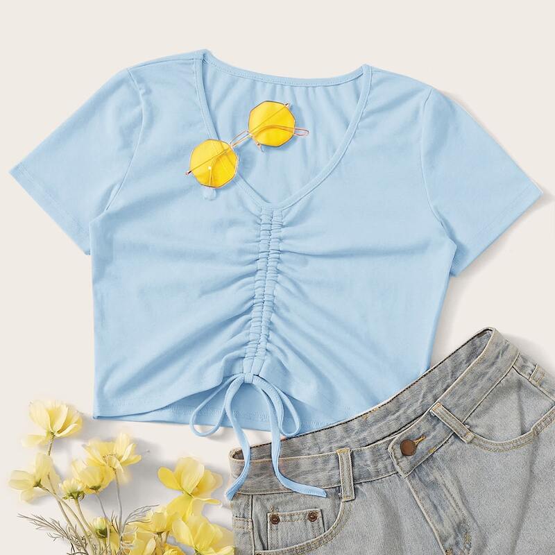 

Blue Drawstring Crop Tee, Blue pastel