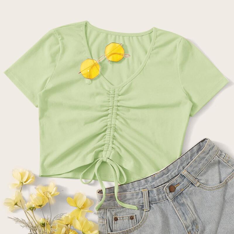 

Drawstring Crop Top, Green pastel