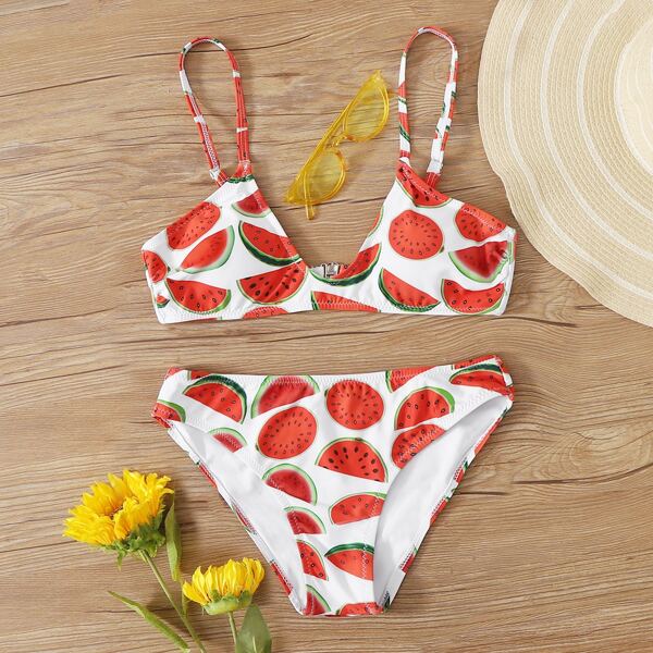 

Watermelon Print Cheeky Bikini Swimsuit, Multicolor