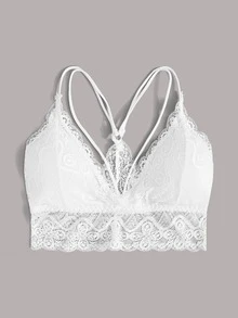 花卉蕾丝吊带文胸，内衣 - 白色 - 查看 3