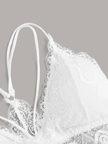 花卉蕾丝吊带文胸，内衣 - 白色 - 查看 5
