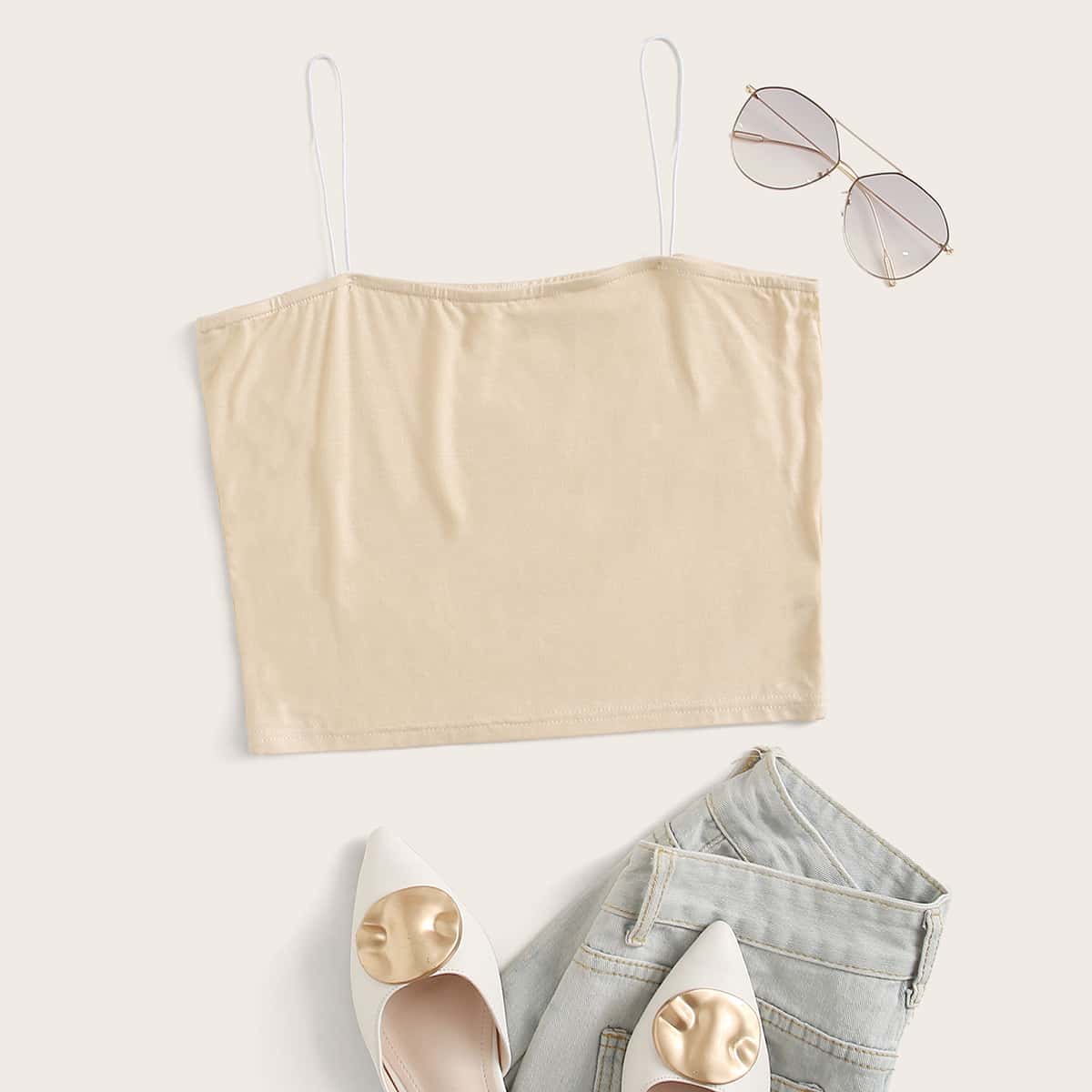 

Solid Crop Cami, Beige