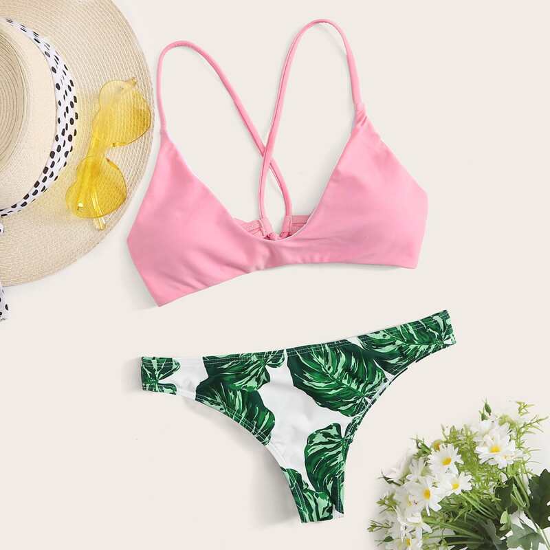 

Tropical Drawstring Cheeky Bikini Swimsuit, Multicolor