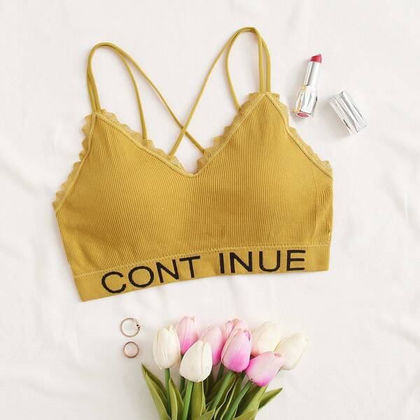 

Letter Tape Ribbed Bralette, Yellow