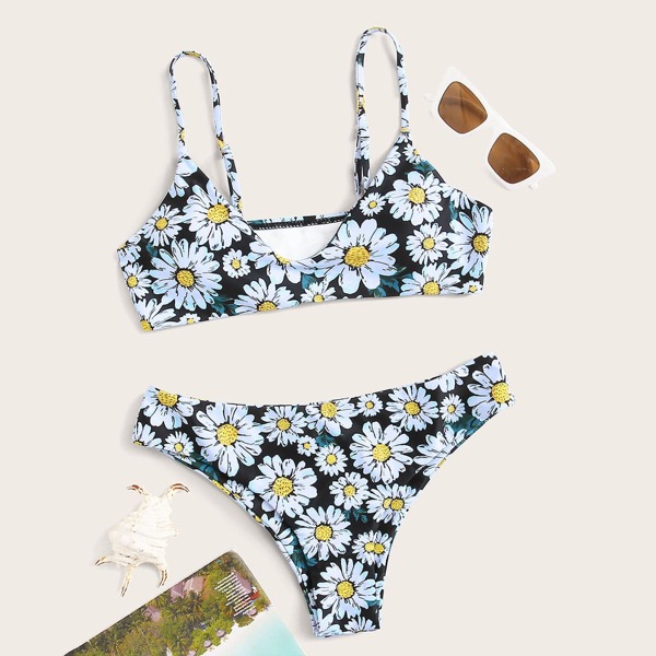 

Daisy Floral Cheeky Bikini Swimsuit, Multicolor