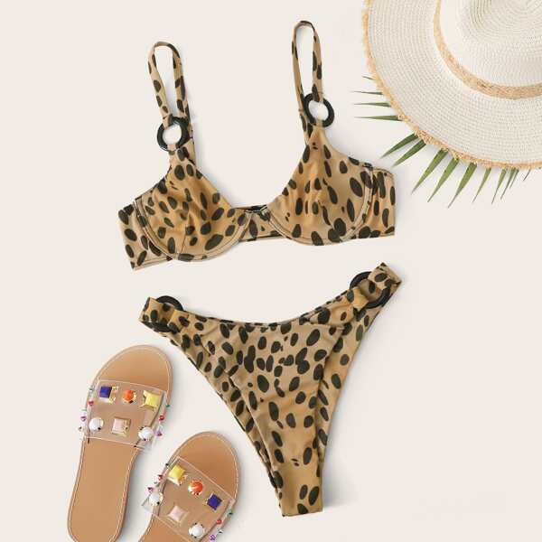 

Dalmatian Ring Linked Underwire High Cut Bikini Swimsuit, Khaki