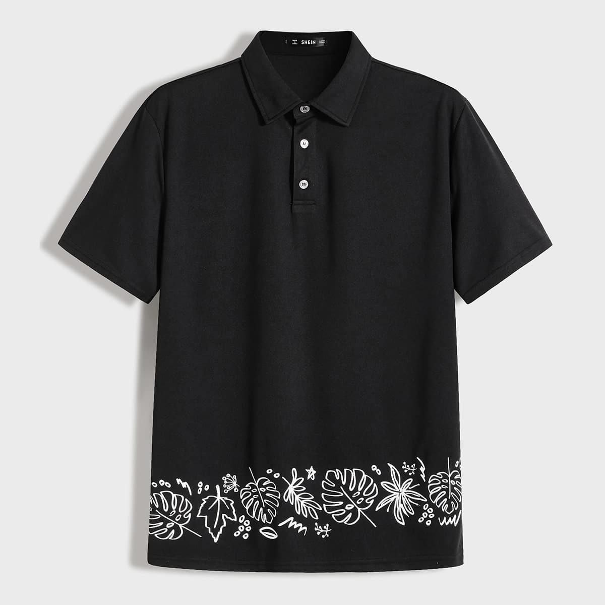 

Guys Tropical Print Polo Shirt, Black