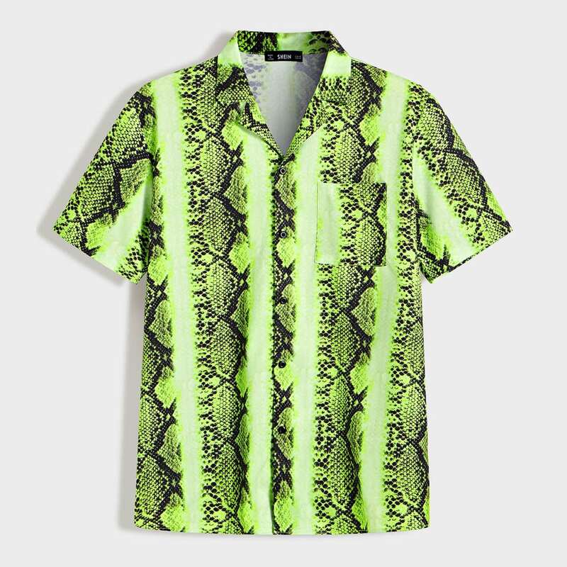 

Guys Pocket Patched Snakeskin Print Shirt, Multicolor