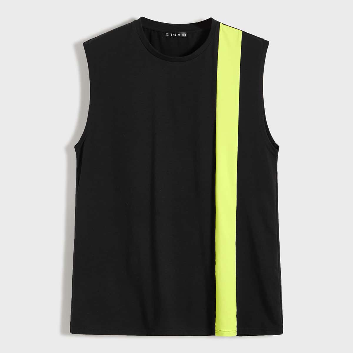 

Guys Contrast Striped Tank Top, Black