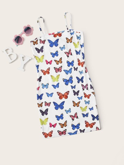 فستان منزلق بطباعة فراشة للبنات