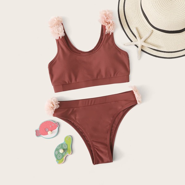 

Girls Appliques Detail Bikini Swimsuit, Burgundy