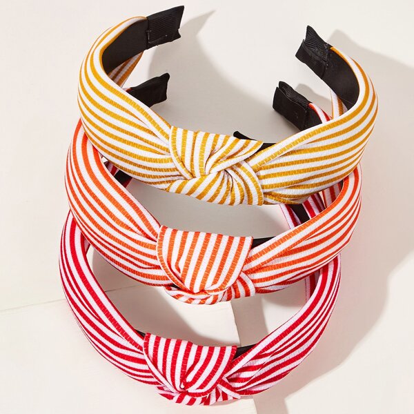 

3pcs Toddler Girls Striped Pattern Knot Design Hair Hoop, Multicolor