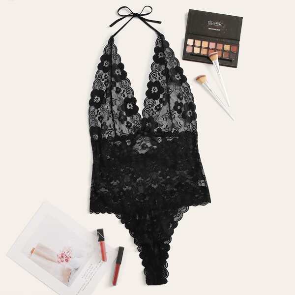 

Кружевное боди размера плюс, Чёрный