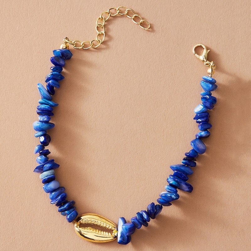 

1pc Shell Decor Stone Beaded Anklet, Blue