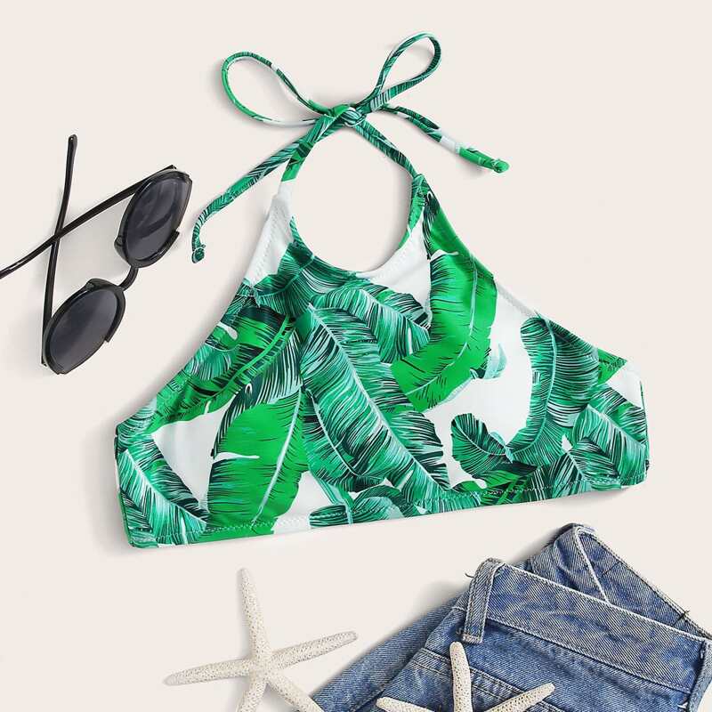 

Tropical Halter Bikini Top, Green