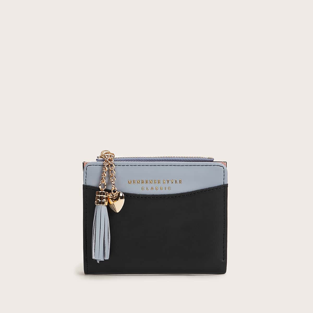 

Star & Tassel Charm Two Tone Purse, Black