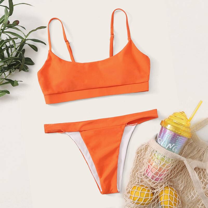 

Adjustable Strap Tanga Bikini Swimsuit, Orange bright