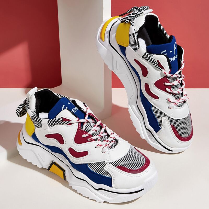 

Tie Back Color-block Mesh Chunky Sneakers, Multicolor