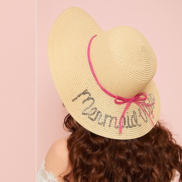 

Соломенная шляпа с блестками и декором веревки, Хаки