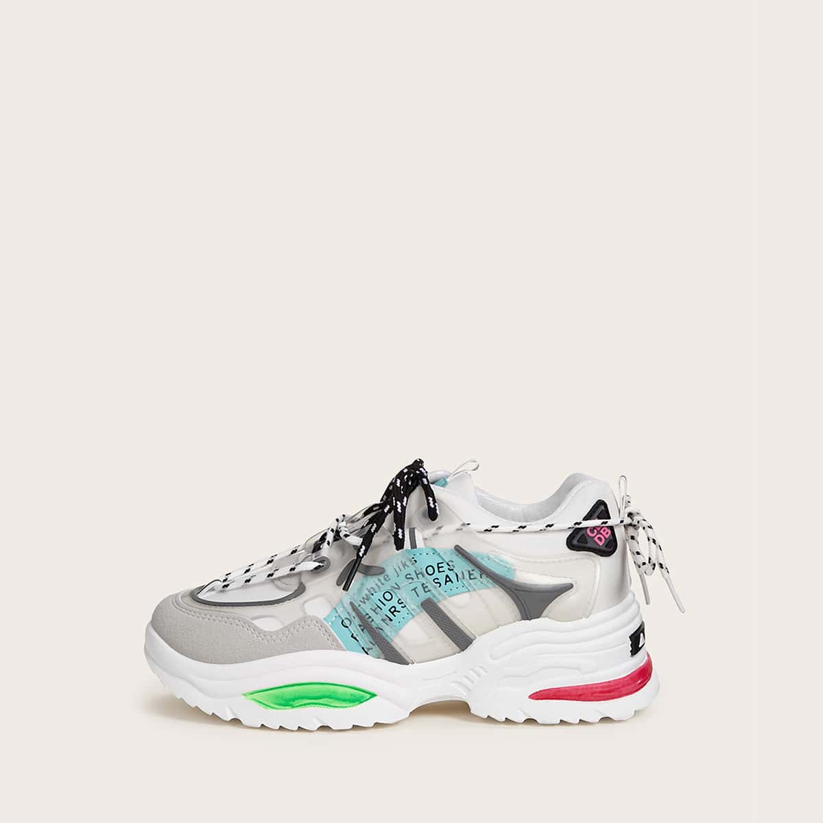 

Letter Graphic Tie Back Chunky Sneakers, Grey