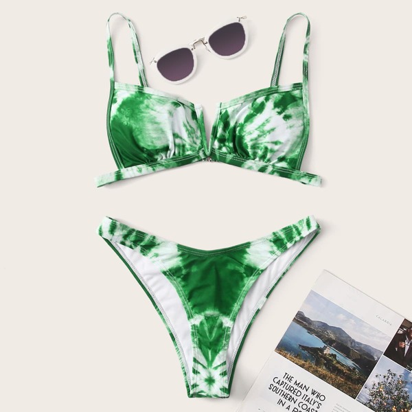 

Tie Dye V Wired High Cut Bikini Swimsuit, Green