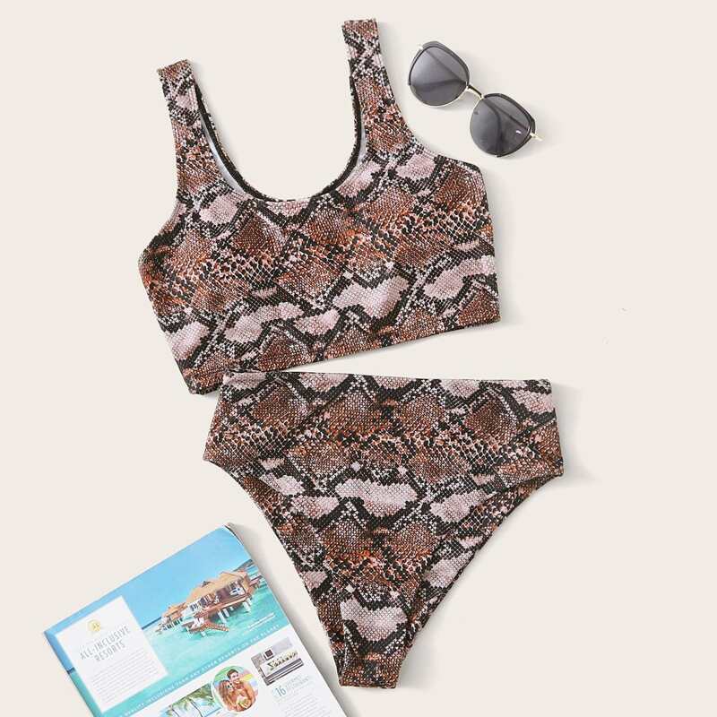 

Snakeskin High Waist Bikini Swimsuit, Multicolor