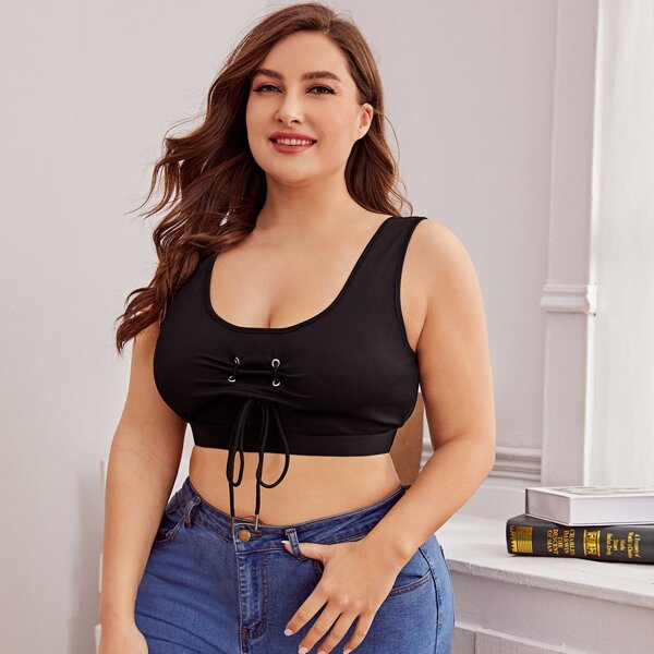 

Plus Drawstring Detail Sports Bra, Black