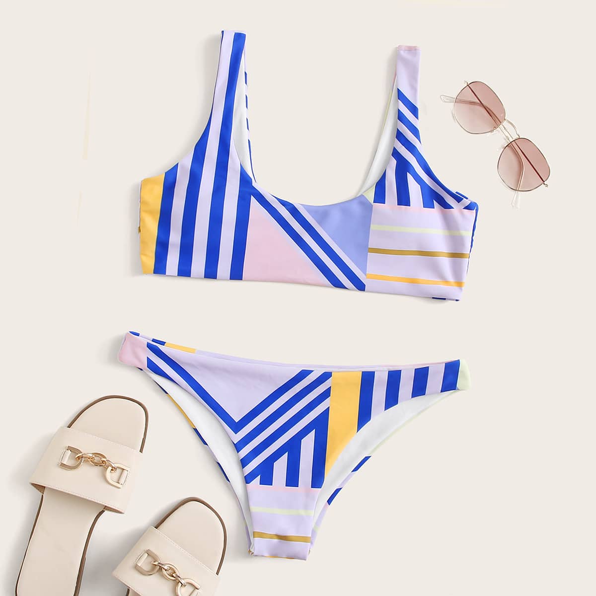 

Geo Print Cheeky Bikini Swimsuit, Multicolor