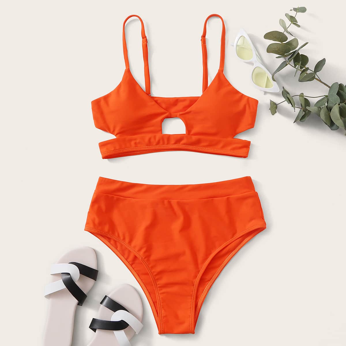 

Neon Orange High Waist Bikini Swimsuit, Orange bright
