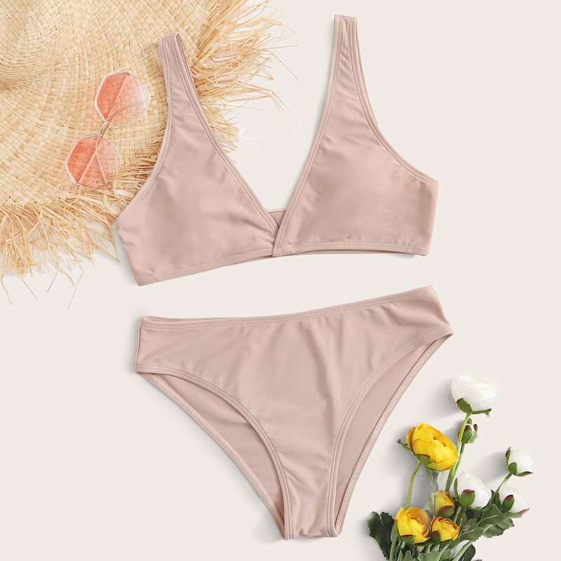 

Plain Bikini Swimsuit, Pink pastel