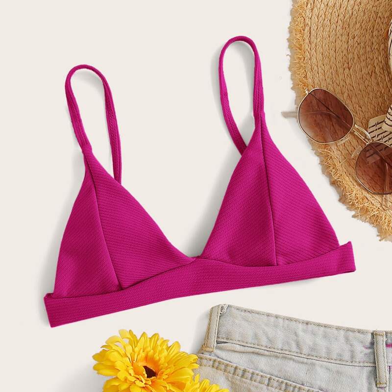

Seam Detail Triangle Bikini Top, Pink