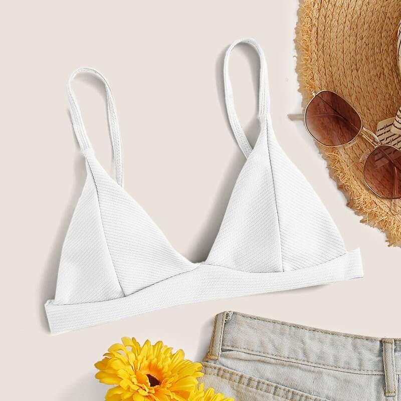 

Seam Detail Triangle Bikini Top, White