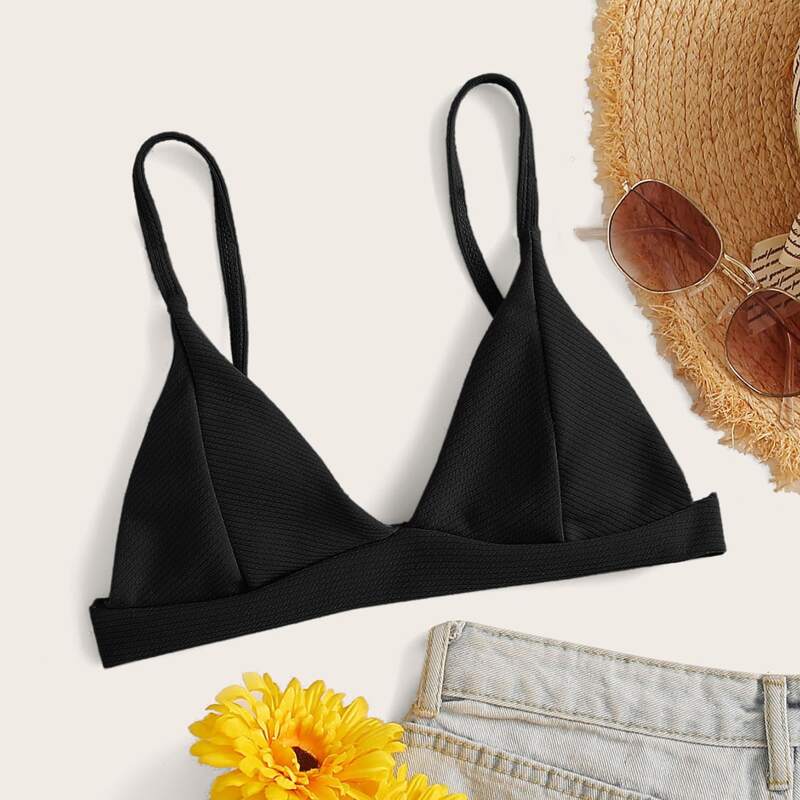 

Seam Detail Triangle Bikini Top, Black