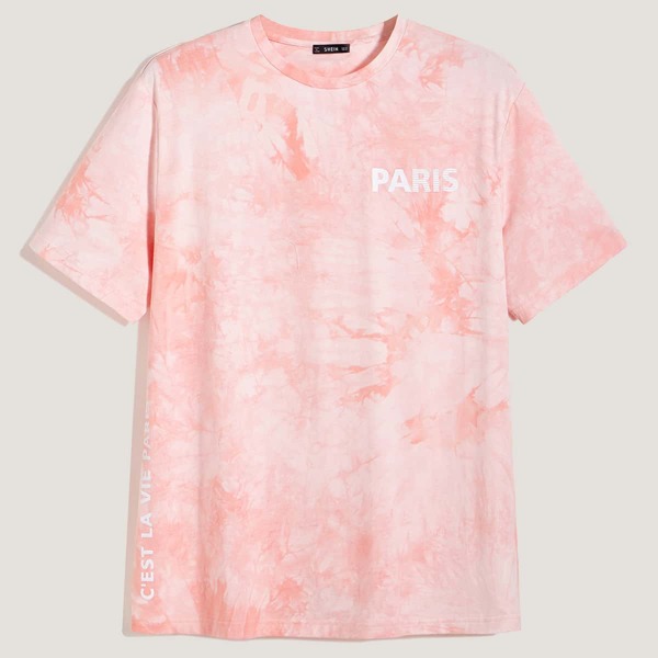 

Men Letter Graphic Tie Dye Tee, Pink