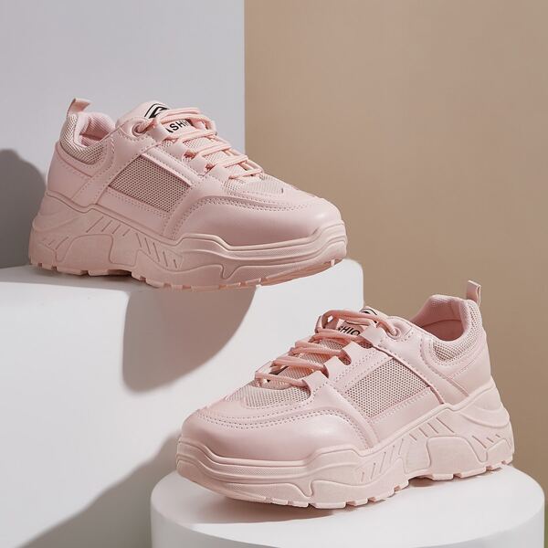 

Lace-up Front Mesh Chunky Sneakers, Pink
